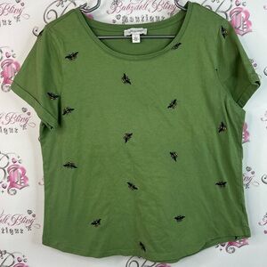 Vintage America tshirt tee bees 🐝 embroidery green Olive Embroidered Tee